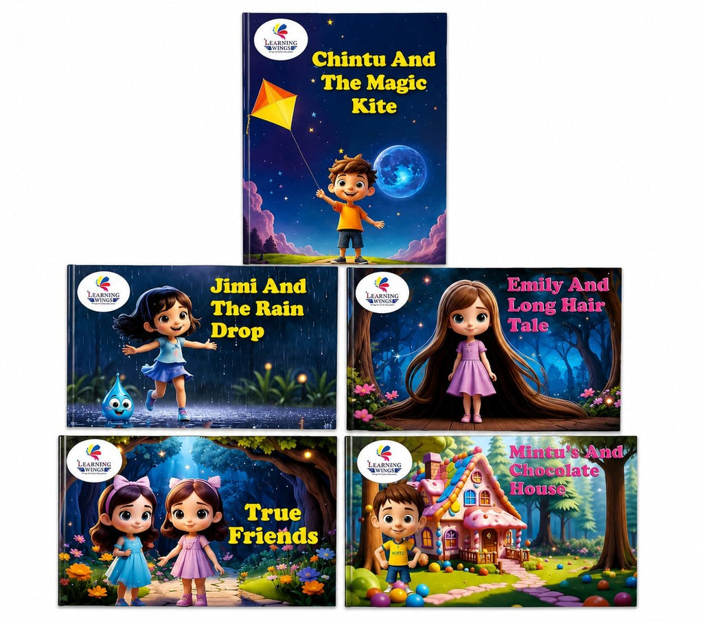 Children's Story Books Set of 5, Chintu and The Magic Kite, True Friends, Emily and Long Hair Tale