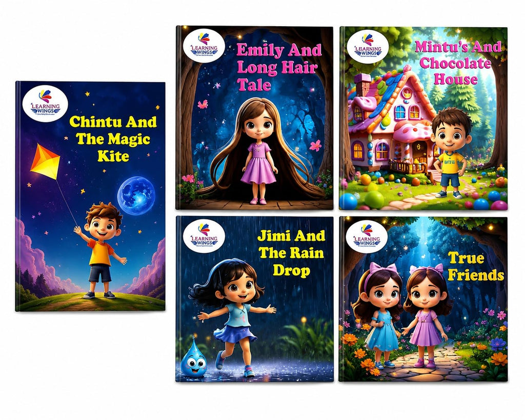 Children's Story Books Set of 5, Chintu and The Magic Kite, True Friends, Emily and Long Hair Tale