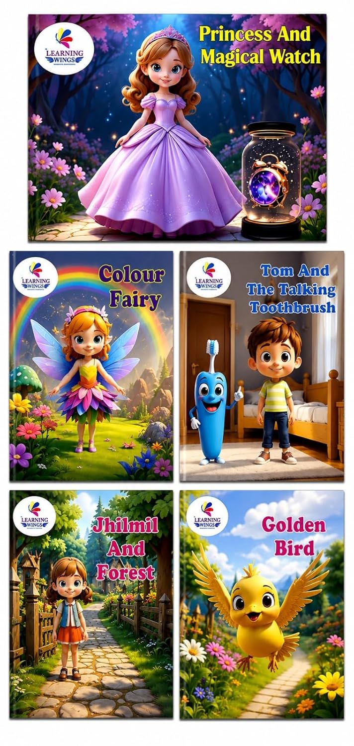 Children's Story Books Set of 5 | Princess and Magical Watch, Colour Fairy, Golden Bird, Jhilmil and Forest | Moral & Bedtime Stories for Kids 3-8 Yearset of 5 )