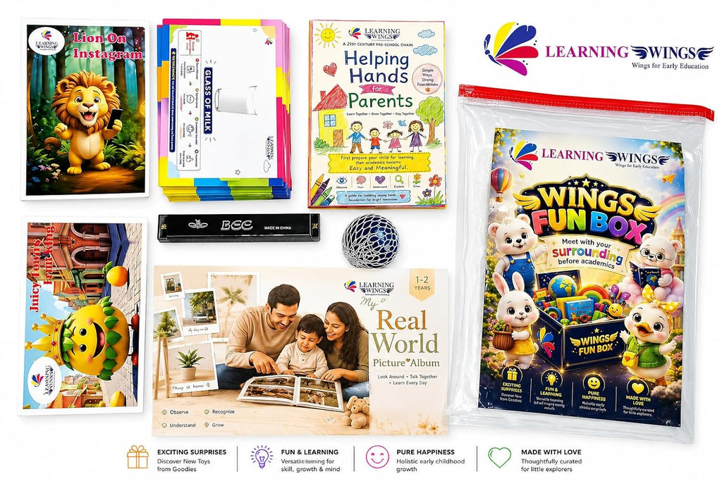 Learning Wings Fun Box for Toddlers 1-3 Years | Early Learning Activity Kit | Sensory Toys, Vocabulary Cards & Picture Book | Brain Development & Fine Motor Skills