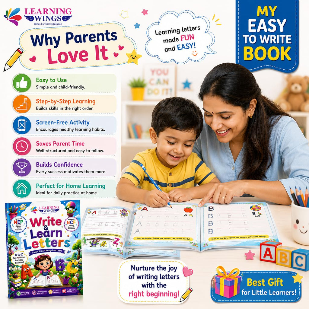 Learning Wings Write & Learn Letters Book for Kids 3-5 Years | Alphabet Tracing Workbook | Letter Recognition & Writing Practice | Easy-to-Trace Preschool Learning Book