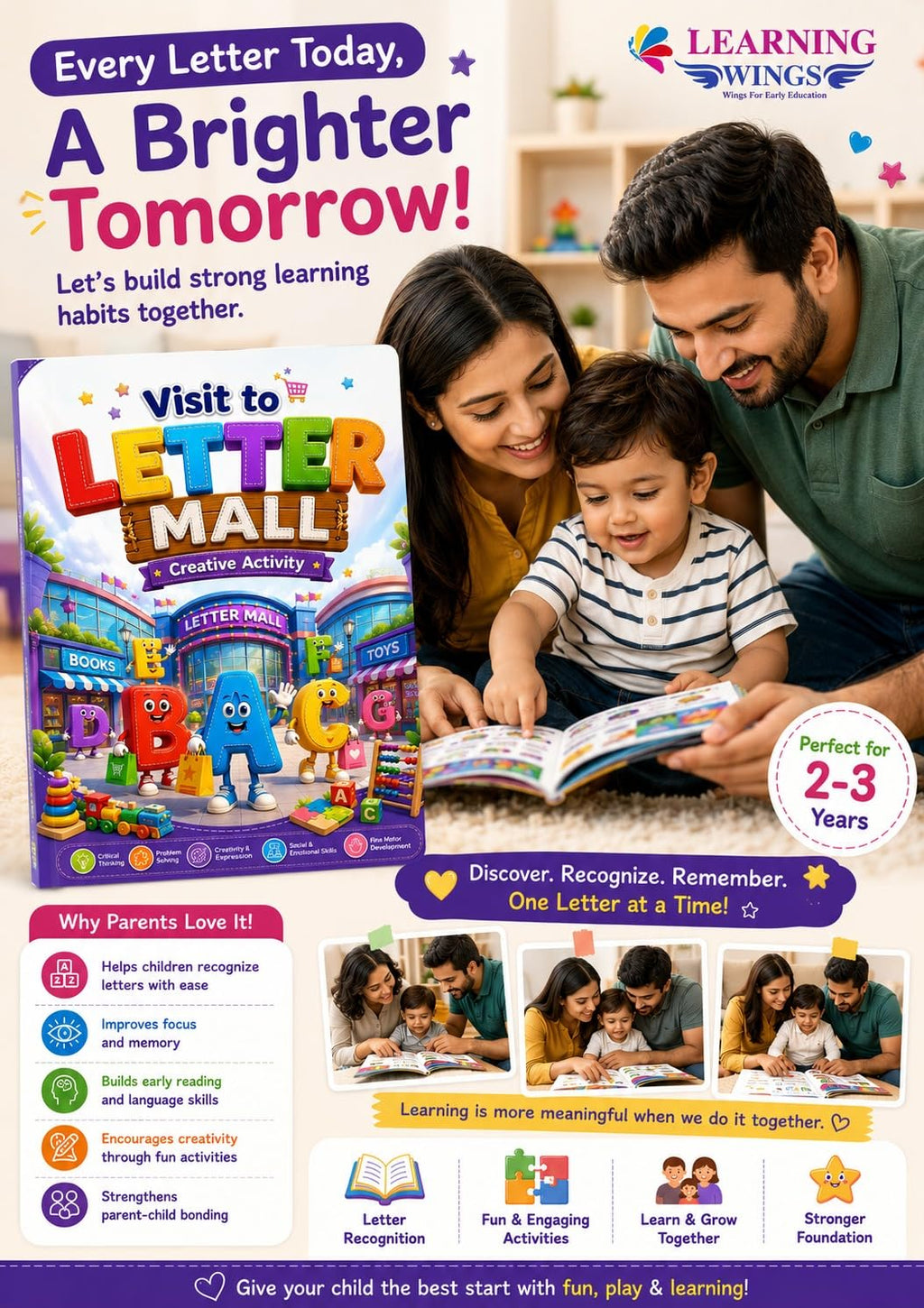Learning Wings Visit to Letter Mall Creative Activity Book, Ages 2-3 Years, Letter Recognition, Early Literacy (Learning Wings Story Books)