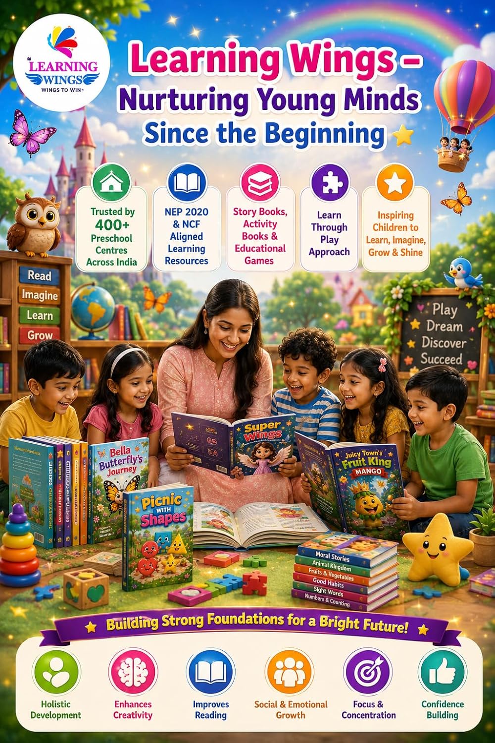 Children's Story Books Set of 5 for Ages 3-8 Years | Moral Stories, Reading & Imagination | Lion on Instagram, Super Wings, Fruit King, Shapes & Butterfly Story