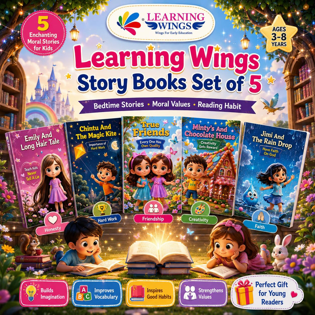 Children's Story Books Set of 5, Chintu and The Magic Kite, True Friends, Emily and Long Hair Tale