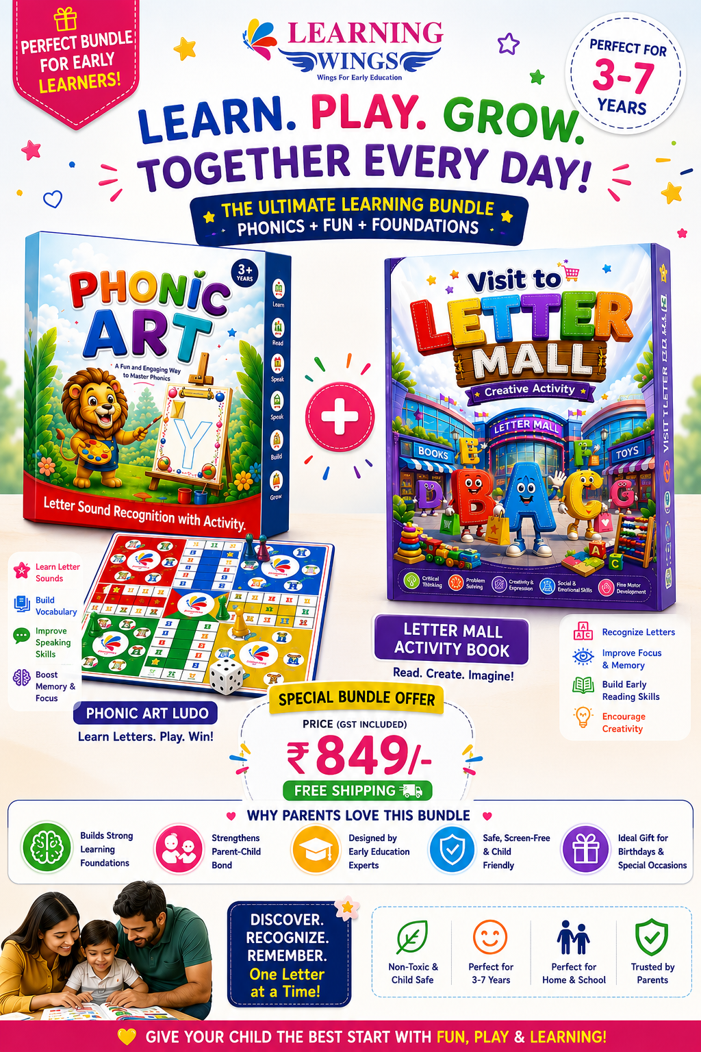 Phonics Starter Pack | Phonics Ludo + Letter Mall Activity Book | Learn Letters Through Play | Ages 2-7 Years