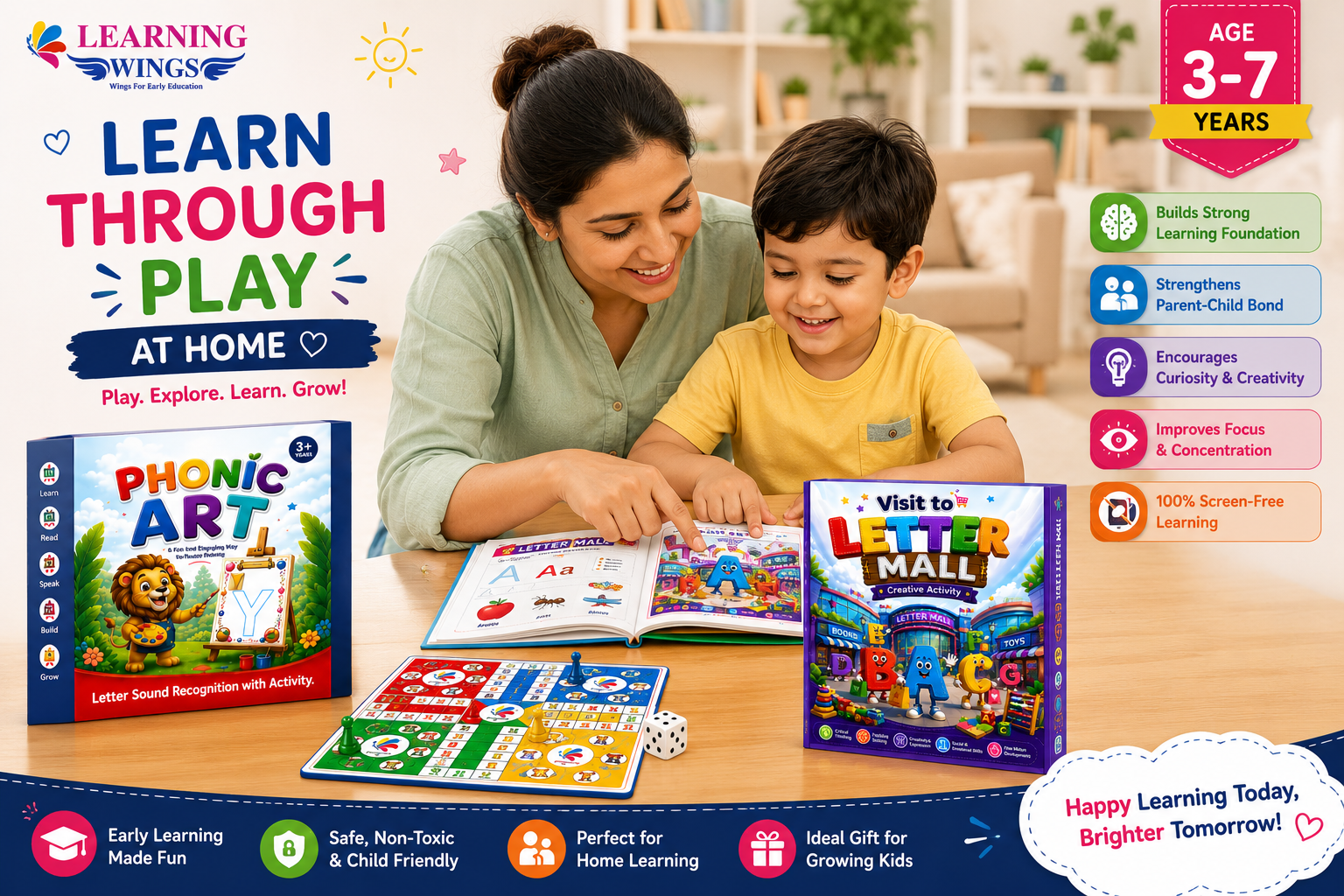 Phonics Starter Pack | Phonics Ludo + Letter Mall Activity Book | Learn Letters Through Play | Ages 2-7 Years