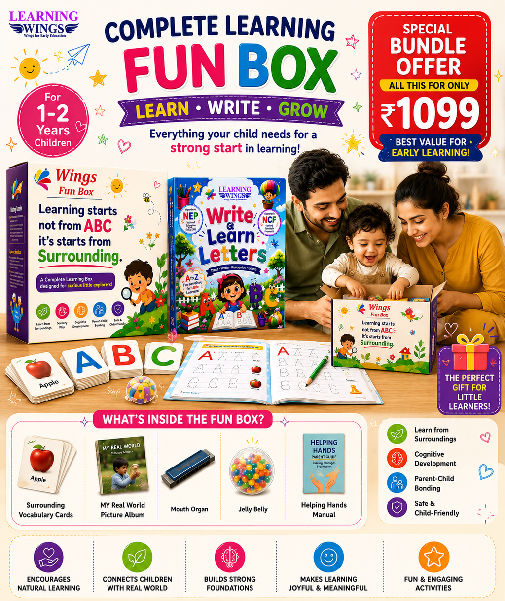 Toddler Complete Kit | Wings Fun Box + Write & Learn Letters Book | Early Learning for Toddlers 1-3 Years