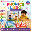 Learning Wings Phonics Ludo game with a child playing on a wooden table