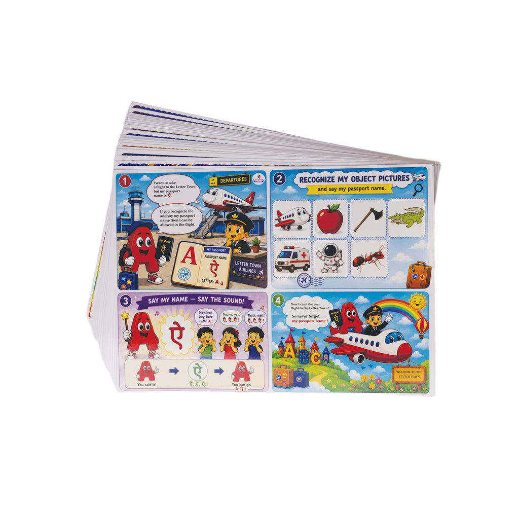 Educational children's book with colorful pages on a white background