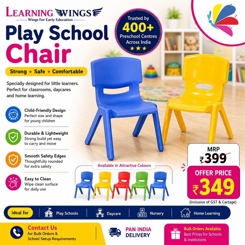 Learning Wings Play School Chair for Kids | Plastic Preschool Chair | Daycare & Kindergarten Furniture | Strong & Lightweight Children's Chair