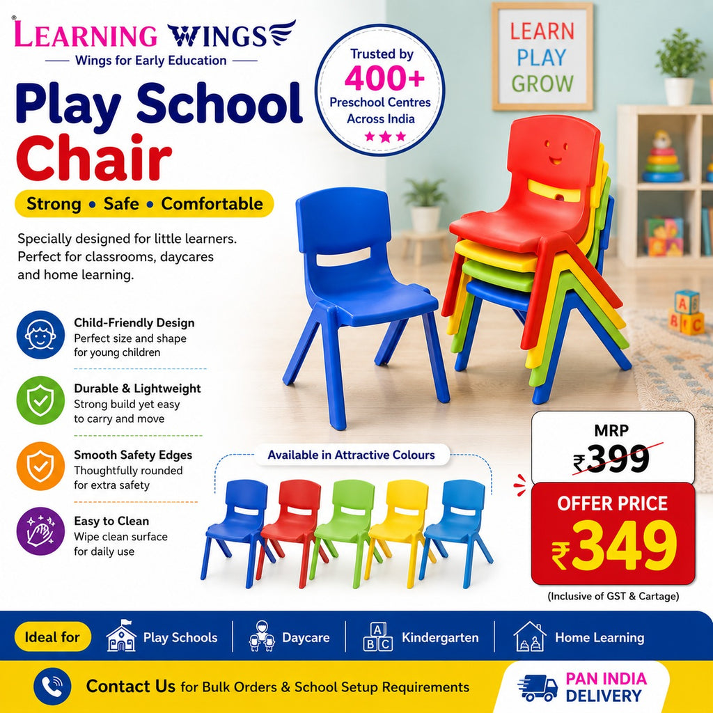 Learning Wings Play School Chair for Kids | Plastic Preschool Chair | Daycare & Kindergarten Furniture | Strong & Lightweight Children's Chair