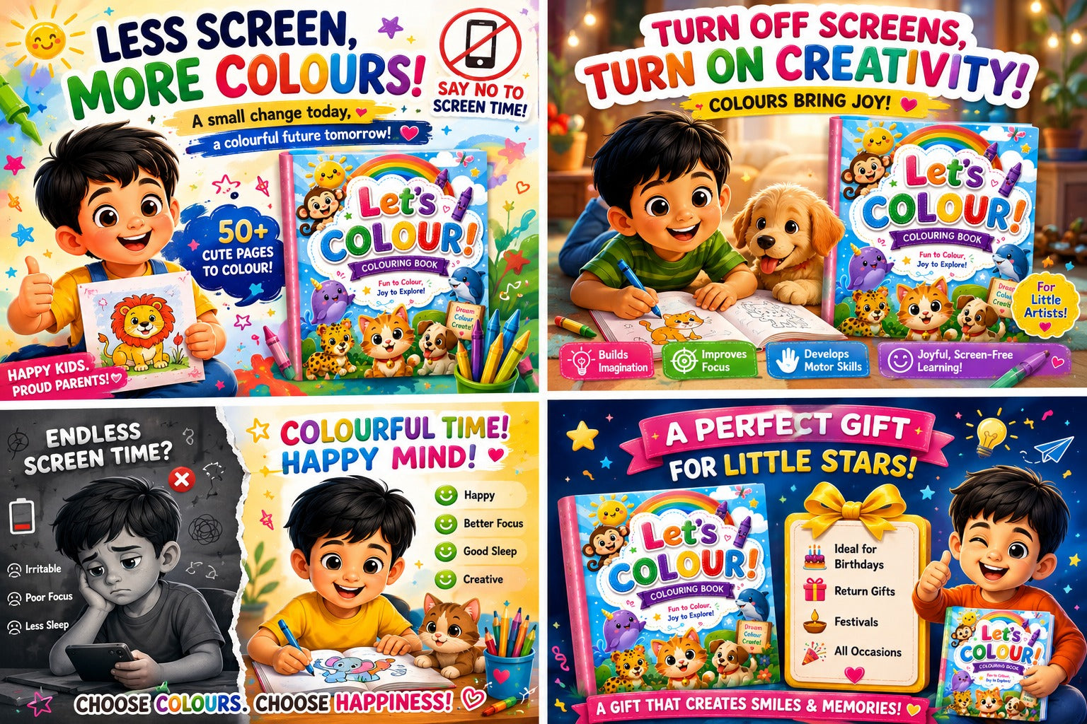 Let's Colour! Kids Creative Combo – Colouring Book (A4, 12 Pages) + Story Book (A5) + 13 Crayons | Organic & Screen-Free | Age 2–8 Years